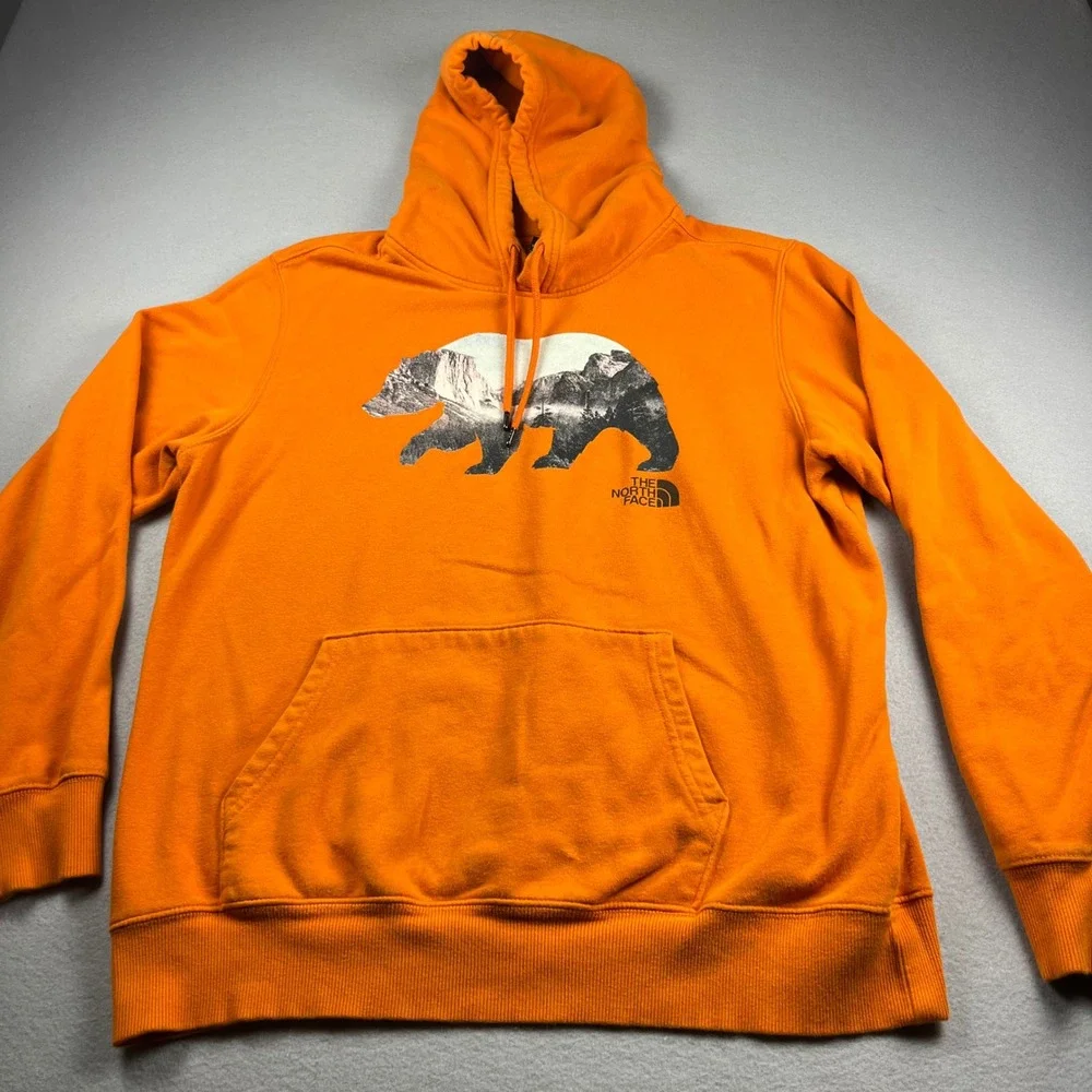 The North Face Mens Orange California Bear Graphic Hoodie Sweatshirt Large